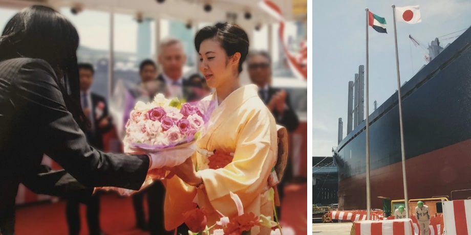 Ms. Matsumoto, godmother of the vessel for which Tokyo Century provides financing, attended the completion ceremony. The vessel is equipped with a ballast water treatment system and eco-friendly engine.